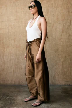 Techno Taffeta Barrel Pant in Bronze