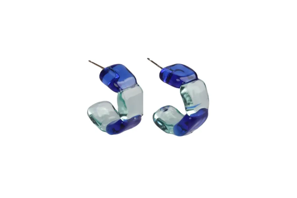 2 Tone Square Glass Hoops in Light Cobalt