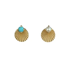 Turquoise and Moonstone Infinite Light Studs in Yellow Gold
