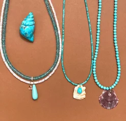 Turquoise Necklace with Shell and Turquoise Charm