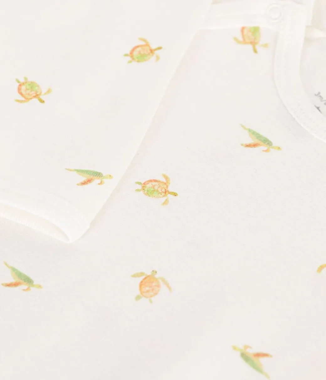 Turtle Side Snap Onesie in White