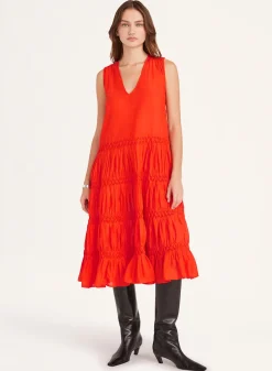 Wallis Smocked Dress in Flame