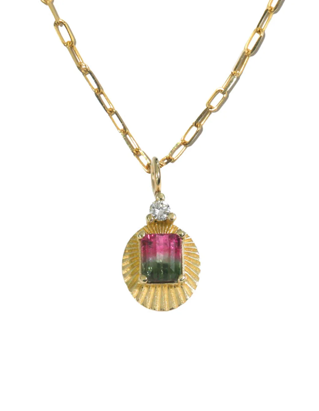 Watermelon Tourmaline Pendent Necklace in Yellow Gold