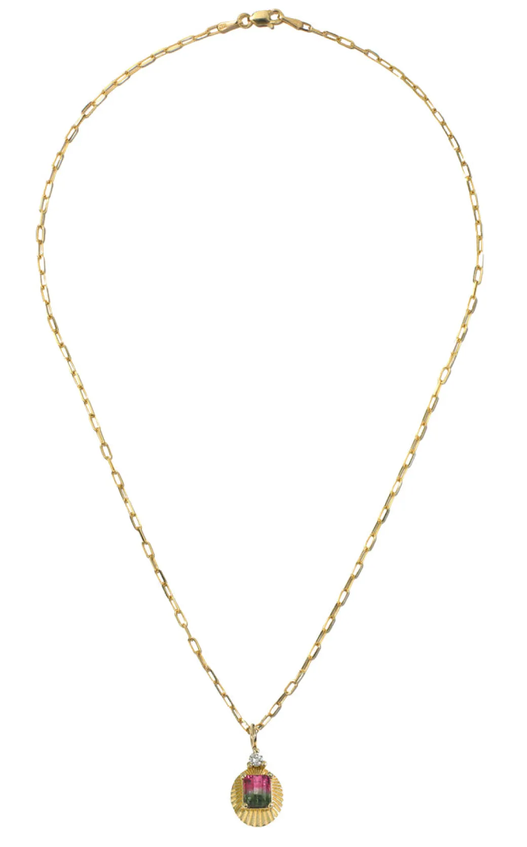 Watermelon Tourmaline Pendent Necklace in Yellow Gold