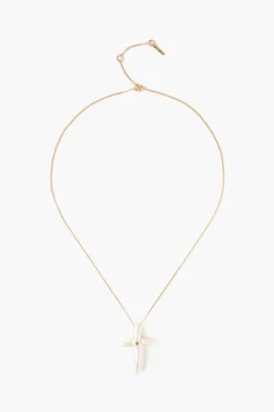 White Baroque Pearl Cross Necklace with Champagne Diamond