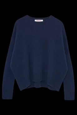 Wide Cashmere Pullover in Navy