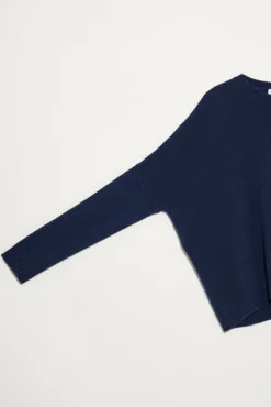 Wide Cashmere Pullover in Navy