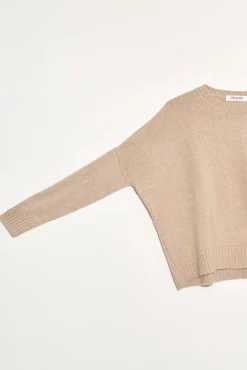 Wide Cashmere Pullover in Beige Melange