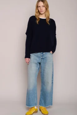 Wide Cashmere Pullover in Navy