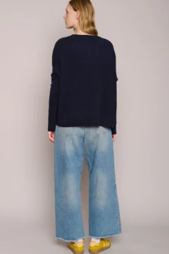 Wide Cashmere Pullover in Navy