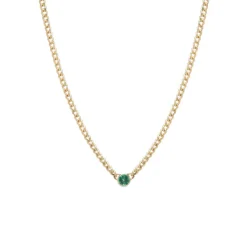 X-Small Round Emerald Curb Chain Necklace in Yellow Gold